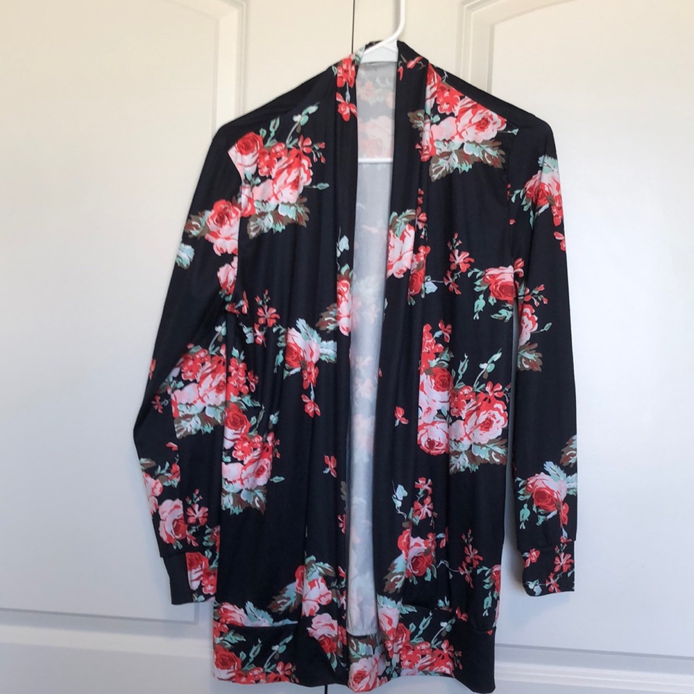 S Black Floral Cardigan